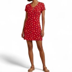 Vintage Shôk USA Made Red Floral Rayon Mini Dress S